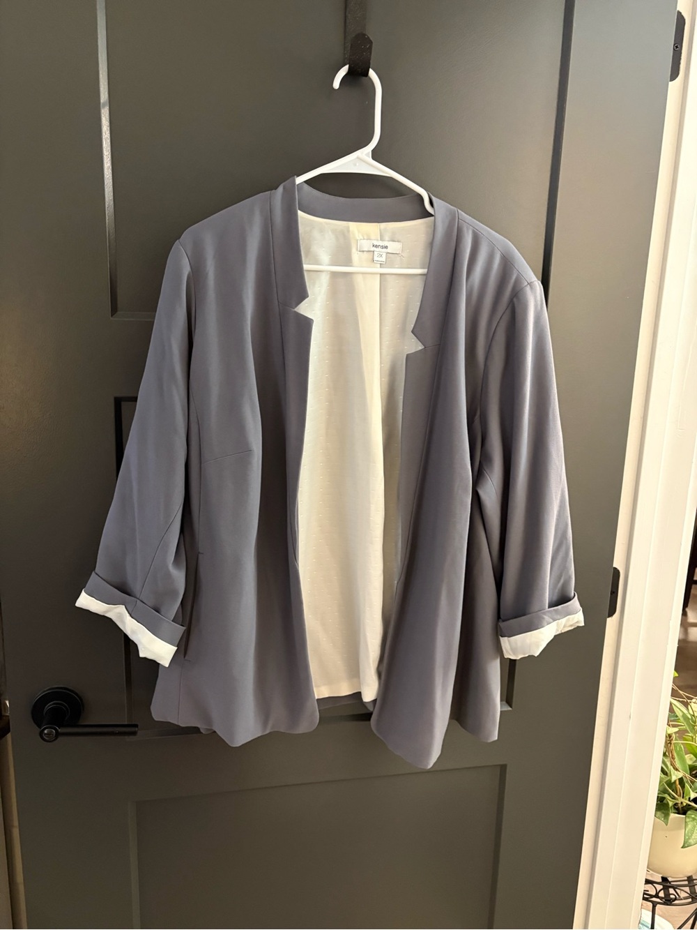 Kensie Two-Tone Open-Front Jacket in Gray and White